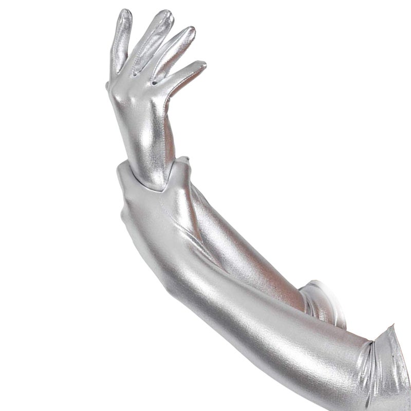 Skeleteen Silver Metallic Opera Gloves - Roaring 20's Fancy Flapper Elbow Evening Gloves Accessories for Women and Girls - Image 1